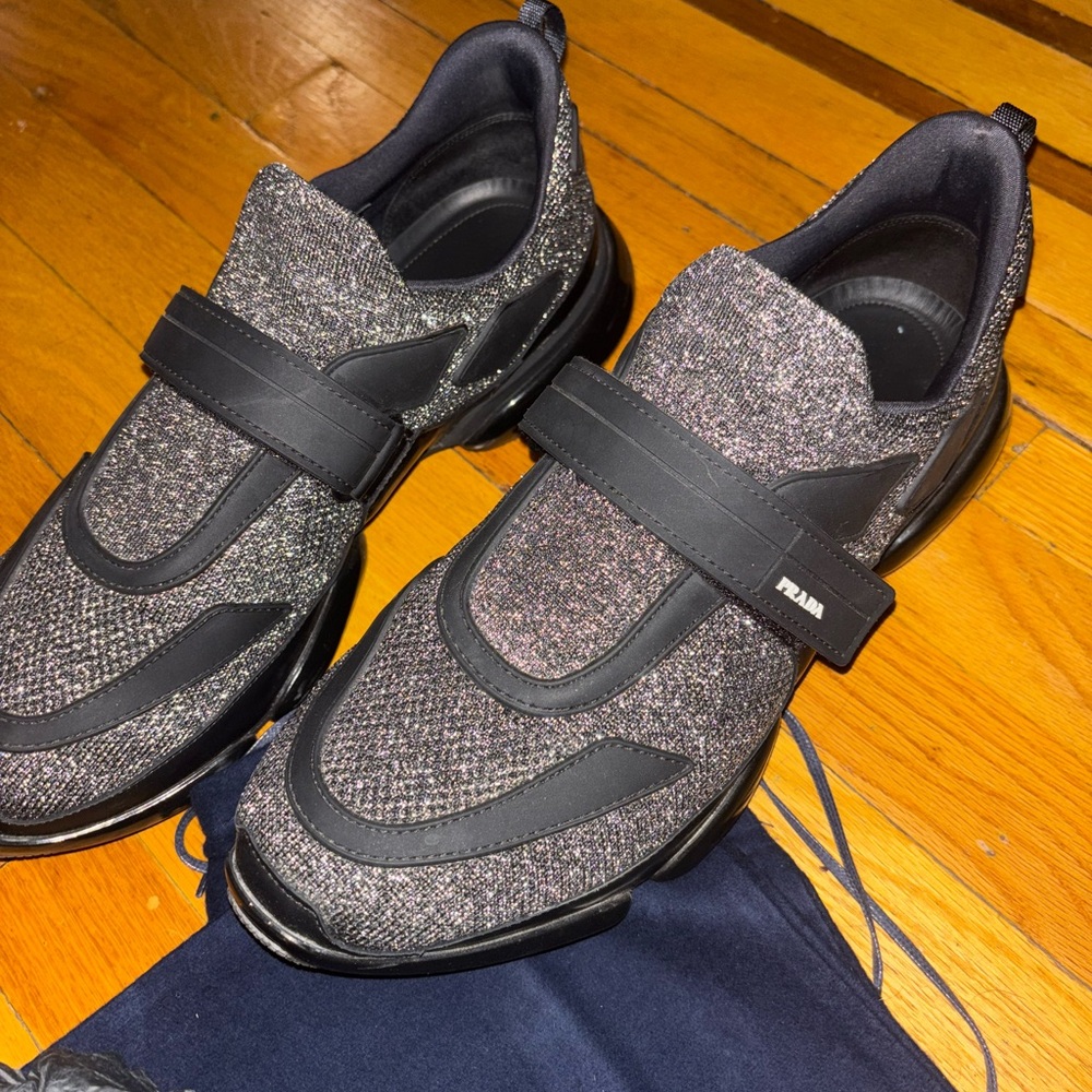 Prada Black and Gray Sneakers with Velcro Strap